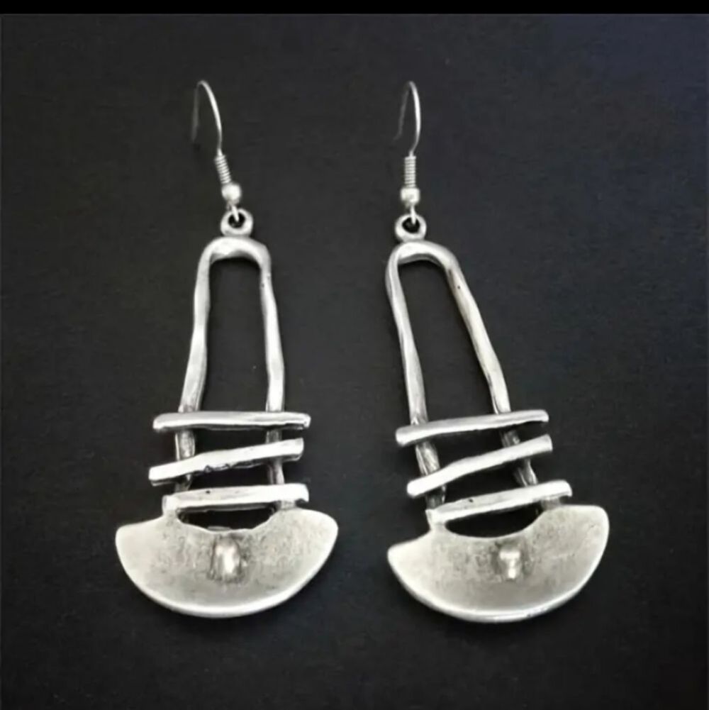Minimalist brushed silver geometric earrings